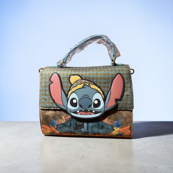 Loungefly Handbags - Loungefly Disney Lilo & Stitch Autumn Leaves Houndstooth Crossbody Satchel New